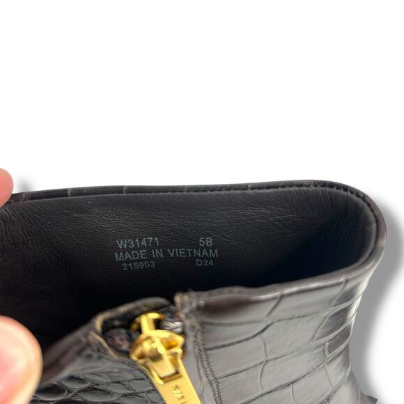 Cole Haan Gemma Dress Booties Dark Chocolate Crocodile Size 5 Square Anle Boot - Picture 13 of 15